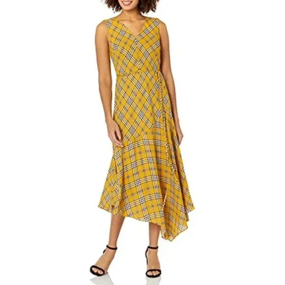 Vince Camuto - Women's Sleeveless V-Neck Highland Plaid Belted Dress (Size 10) - Picture 1 of 9